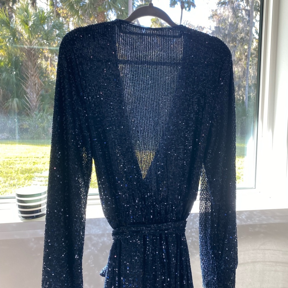 Navy Sequin Romper with Long Sleeves - Picture 3 of 7